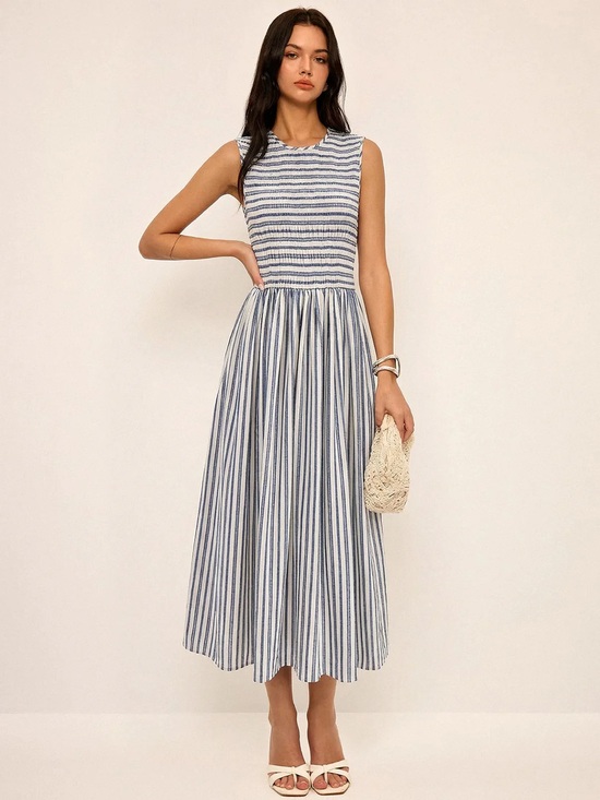 Commense Dresses & Skirts - COMMENSE Striped Cotton Sleeveless Smocked Maxi Dress - size XSmall